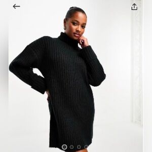 NWOT ASOS Petite knit sweater mini dress w/ high neck in black, Size Small